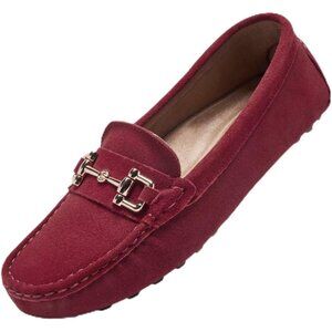 Women's Dark Red Classic Fashion Suede Leather Penny Flats Loafers Shoes